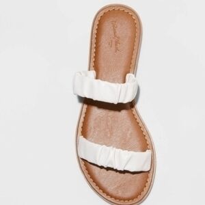 Universal Thread White Ruched Double Strap Slide Summer Sandals Size 11